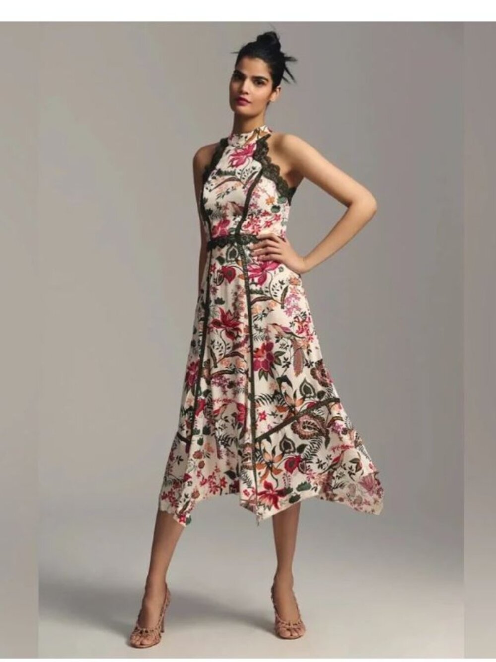 anthropologie lace trim dress midi
